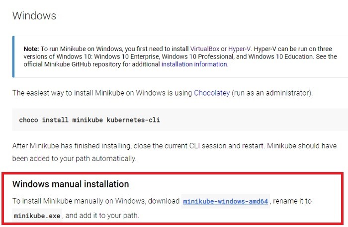Installation de Minikube Windows