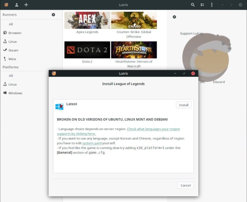 Lutris Installer Wine