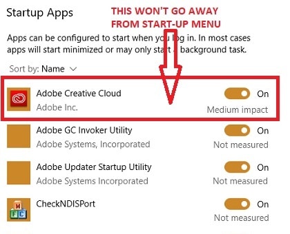 Adobe Creative Cloud dans le menu Démarrer