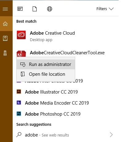 Adobe Creative Cloud Cleaner Exécuter en tant qu'administrateur