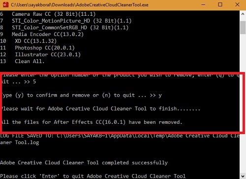 Adobe Creative Cloud Cleaner Supprimer des produits spécifiques After Effects - Terminé