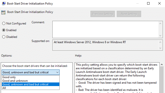 win10-early-launch-drivers-policy-setting