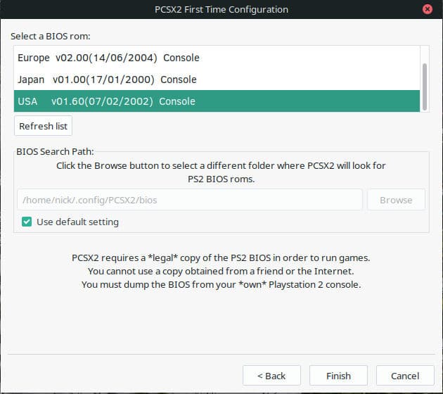 PCSX2 Sélectionner le BIOS