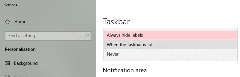 personnaliser-taskbar-win10-show-lables