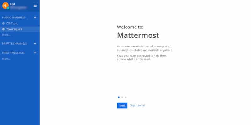 Page d'équipe Mattermost