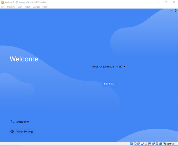 run-android-in-virtualbox-select-welcome-screen