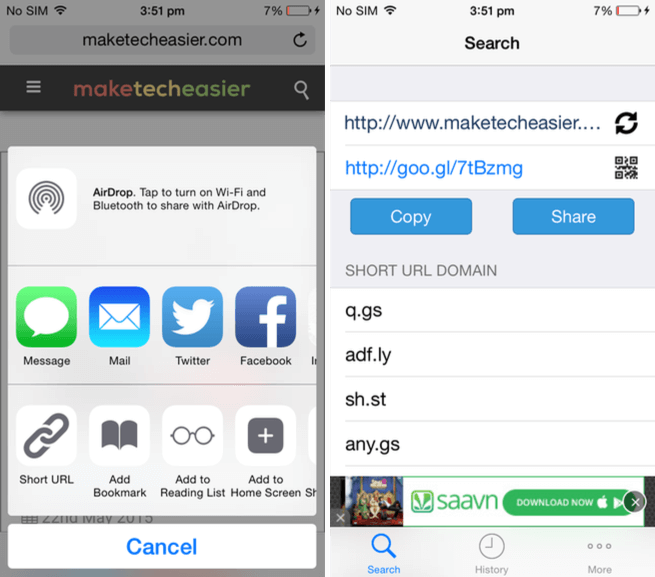 Application Short URL Maker pour iOS.