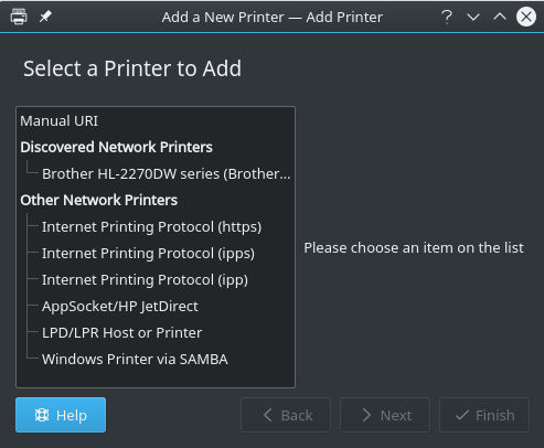 Imprimantes disponibles pour KDE