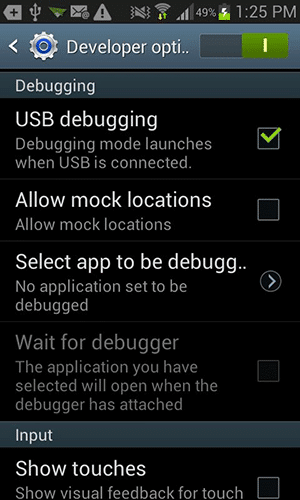 Activez le débogage USB sur votre Android.