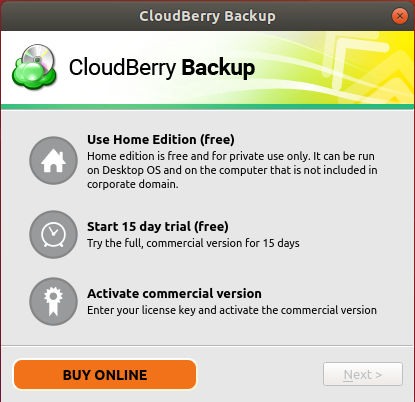 Licence de sauvegarde CloudBerry Tyoe