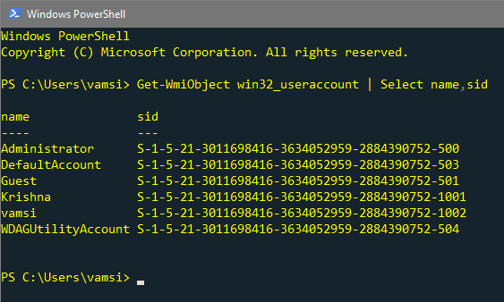 trouver-sid-powershell-wmic