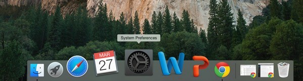 OS X Dock - Préférences Système sélectionnées.
