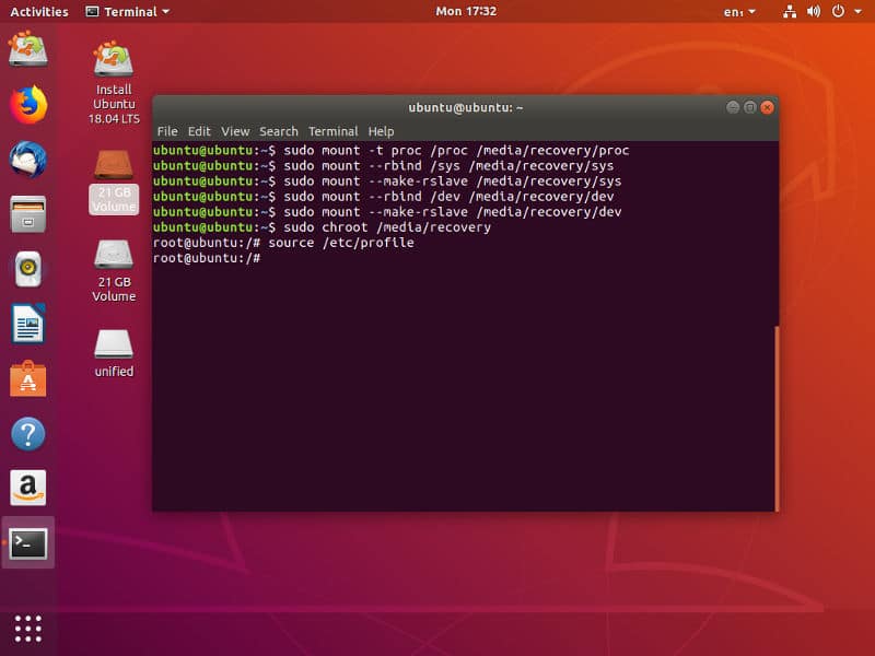 Récupération de chroot Ubuntu
