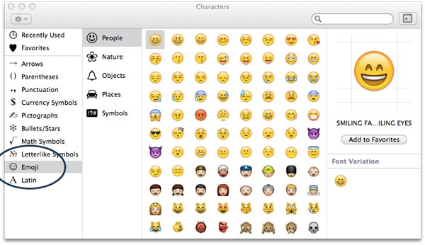 Section Émoticônes-Noms-Fichiers-OSX-Emoji