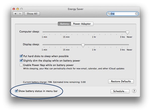 Économiser la vie de la batterie sur Mac - Show-battery-menu-bar