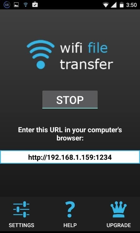 Lien IP de transfert de fichiers Wi-Fi