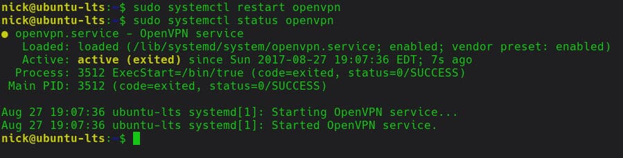 Service OpenVPN en cours d'exécution