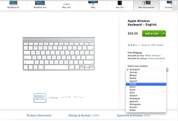 Vous pouvez acheter un nouveau clavier sans fil sur le site Web d'Apple avec votre propre source d'entrée de langue de clavier.