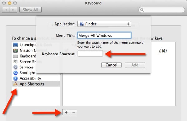Suivez ces étapes pour créer un raccourci clavier dans OS X Mavericks pour fusionner plusieurs fenêtres du Finder.