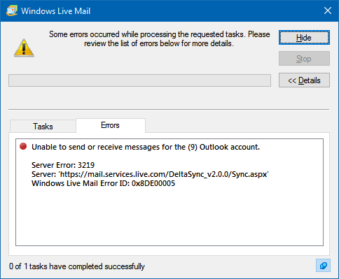 Windows-live-mail-erreur-message