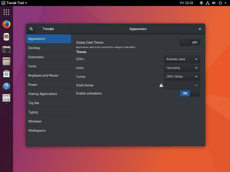 Outil de réglage Ubuntu GNOME