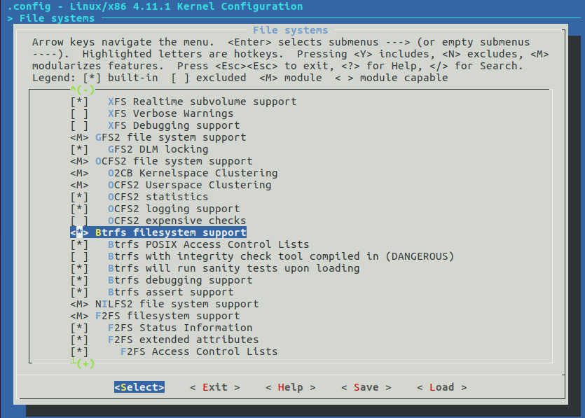 Configuration des systèmes de fichiers du noyau Linux