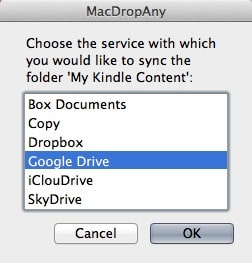 Choisissez le service cloud avec lequel vous souhaitez synchroniser votre dossier.