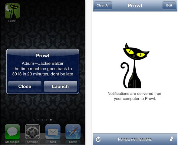 Prowl est le client Growl pour iOS.  Envoyez les notifications de votre appareil iOS à partir de votre Mac.