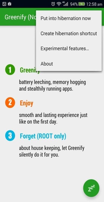 Greenify pour le menu Android