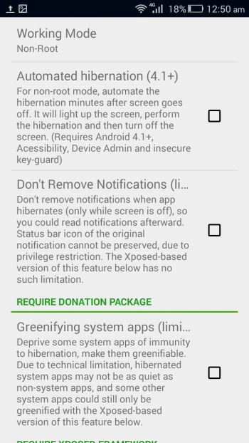 Greenify pour le mode de travail Android