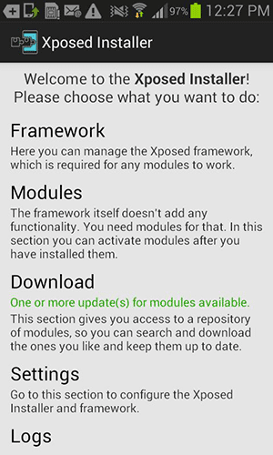 Appuyez sur « Framework » sur l'écran principal de l'application.