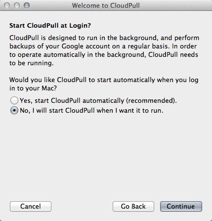 Choisissez d'exécuter CloudPull automatiquement ou manuellement.
