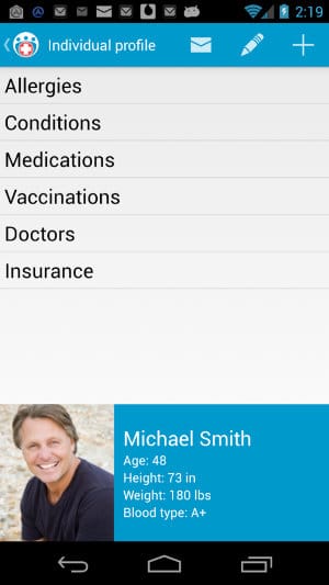 Application Android d'informations médicales familiales