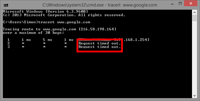 traceroute-request-timed-out