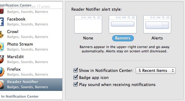 Reader Notifier - Préférences de notification