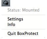 L'icône de la barre de menus BoxProtect sur Mac.