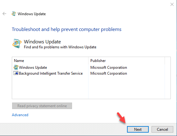 réparer l'écran d'accueil de l'utilitaire de résolution des problèmes de mise à jour de Windows