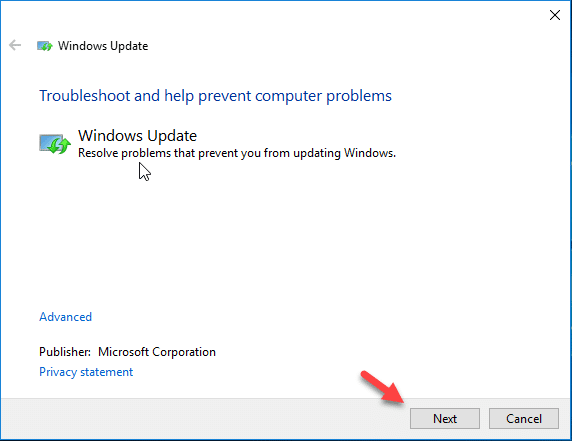 réparer la mise à jour de Windows cliquez sur suivant 2