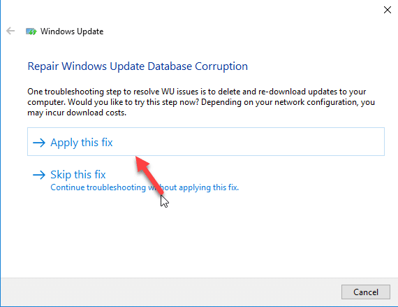 corriger la mise à jour de Windows appliquer le correctif