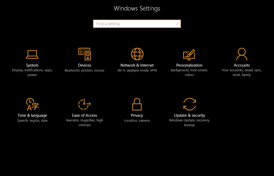 Application de paramètres Windows 10 Anniversary Update