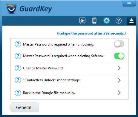 Paramètres avancés de GuardKey.