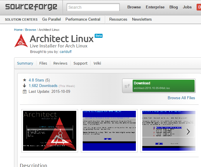 architecte-installer-source-forge-page