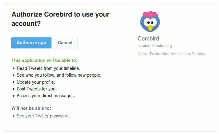 corebird-authorise-app