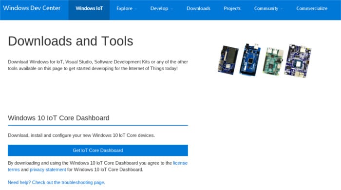 tableau de bord windows10iot