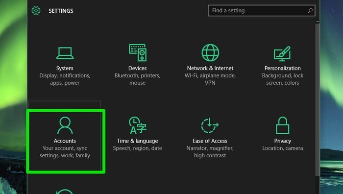 Option Comptes Windows 10