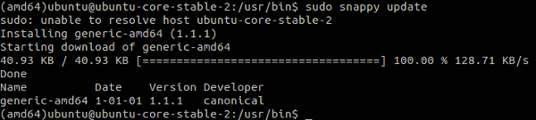 Mettez à jour Ubuntu Snappy Core avec : sudo snappy update.