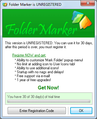 Folder Marker a une période d'essai de 30 jours après laquelle vous devez vous inscrire.