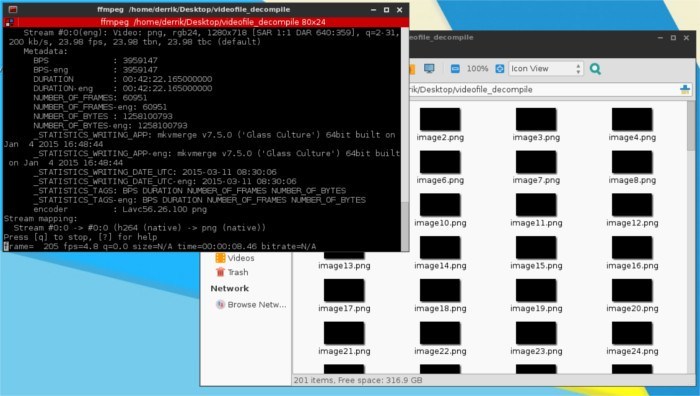 L'outil FFMPEG va cracher des milliers de fichiers image. L'outil FFMPEG va cracher des milliers de fichiers image.
