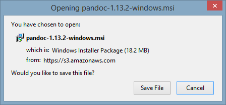 Téléchargez Pandoc depuis le site qui s'ouvrira dans votre navigateur.