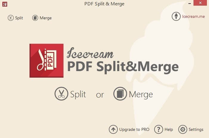 Écran d'accueil PDF Split and Merge.